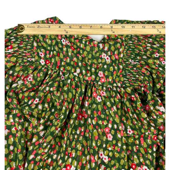 Happy X Nature Kate Hudson Women's Green Floral Peasant Top M New With Tags $78 - Picture 10 of 11